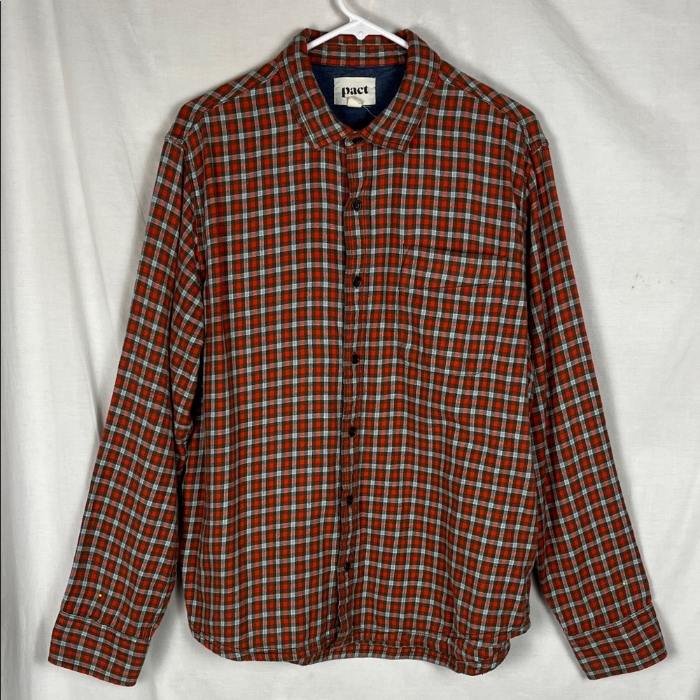 NWOT The Pact Red and Green Plaid Organic Cotton Button Up Shirt